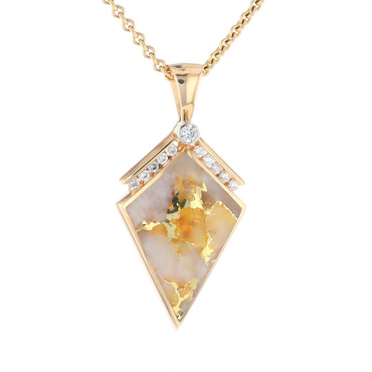 Gold Quartz Kite Shape Inlaid Pendant with 0.19ctw Diamonds (G1)