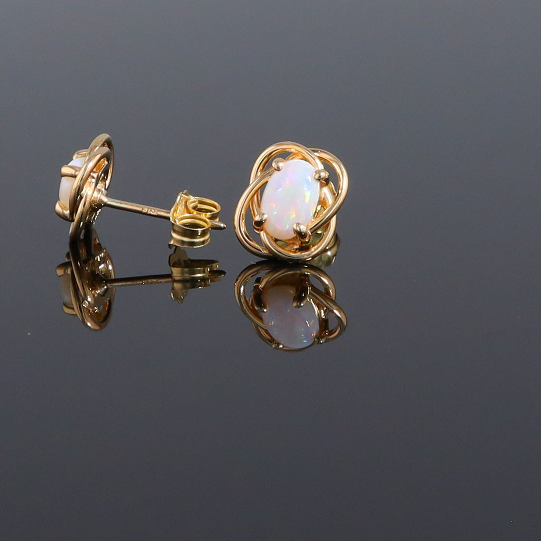 Oval Opal in Gold Knot Stud Earrings