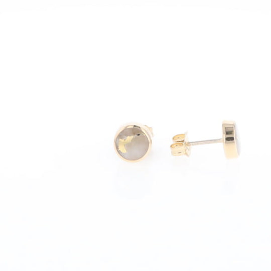 Gold Quartz Earrings Round Inlaid Studs