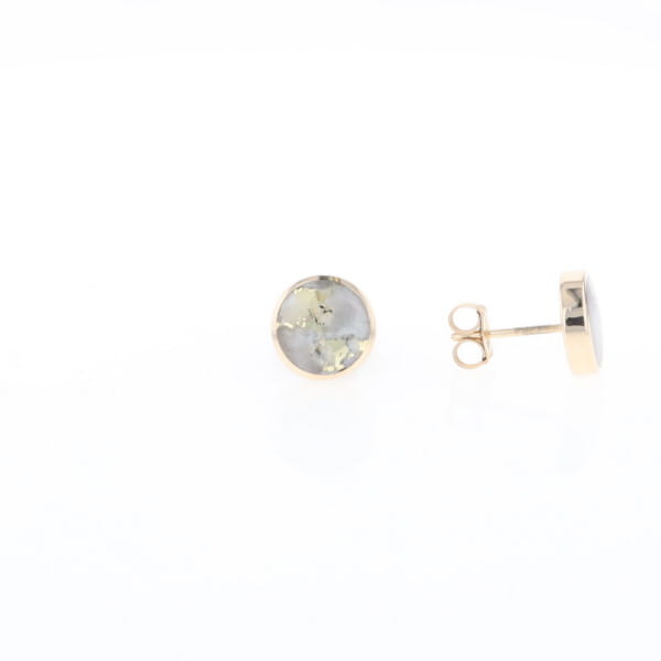 Gold Quartz Earrings 9mm Round Inlaid Studs - G2