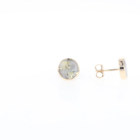 Gold Quartz Earrings 9mm Round Inlaid Studs - G2