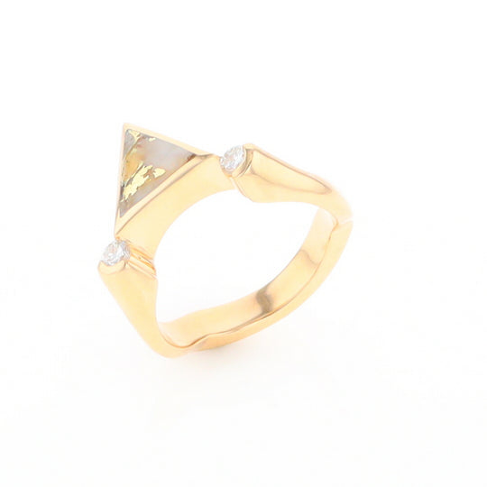 Gold Quartz Ring Triangle Inlaid Design With .14ctw Round Diamonds