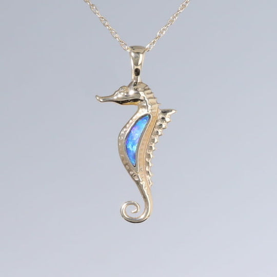 Opal Pendant Inlaid Realistic Sea Horse Design