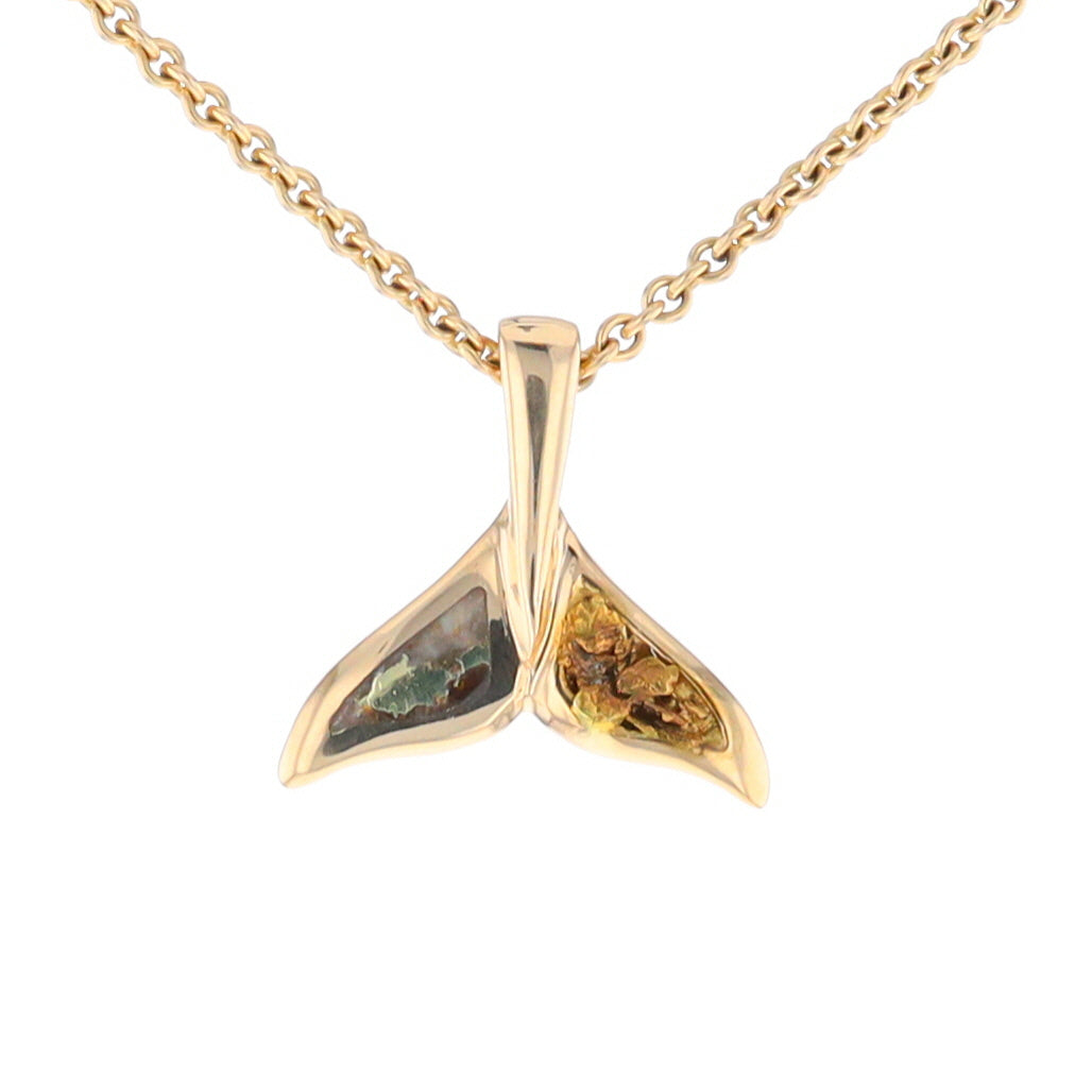 Small Whale Tail Gold Quartz and Gold Nugget Pendant