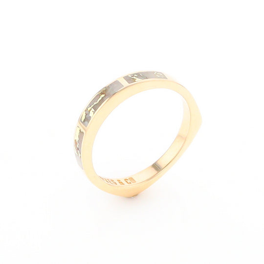 Gold Quartz Ring 3 Rectangle Section Inlaid Band