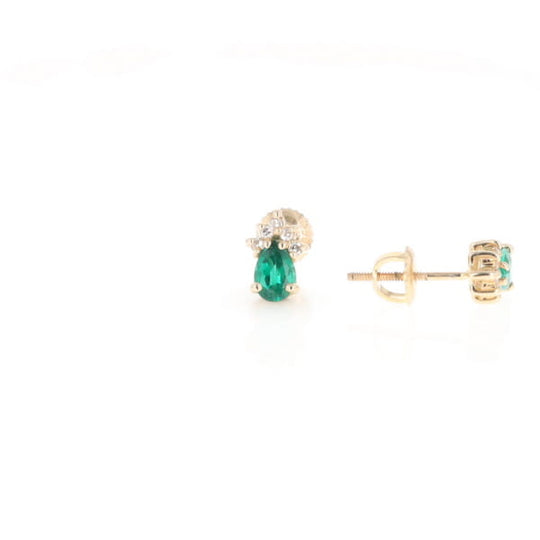 Synthetic Emerald Pear Shaped Earrings with Diamond Accents