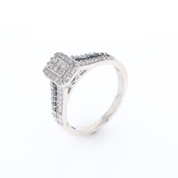 Blue & White Diamond Rectangle Cluster Ring