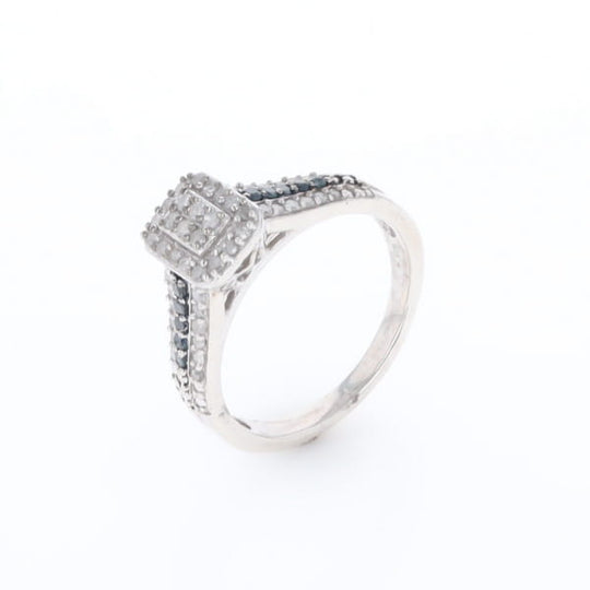 Blue & White Diamond Rectangle Cluster Ring