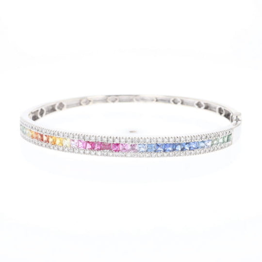 Multi-color Sapphire Cuff Bracelet with Diamond Accents