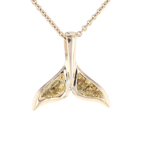 Whale Tail Natural Nuggets Double Inlaid Sea Life Pendant