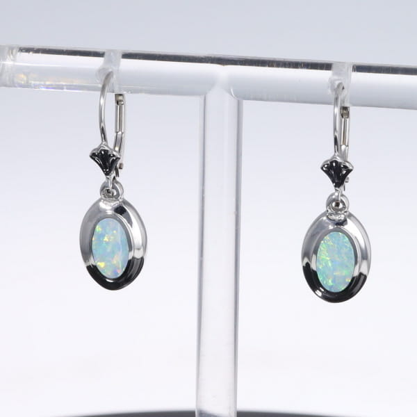 Opal Earrings Oval Inlaid Design Lever Backs