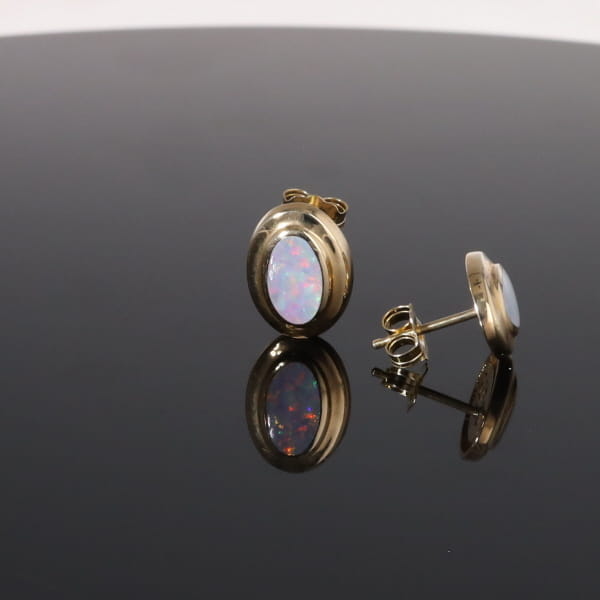 Opal Earrings Oval Inlaid Design Studs