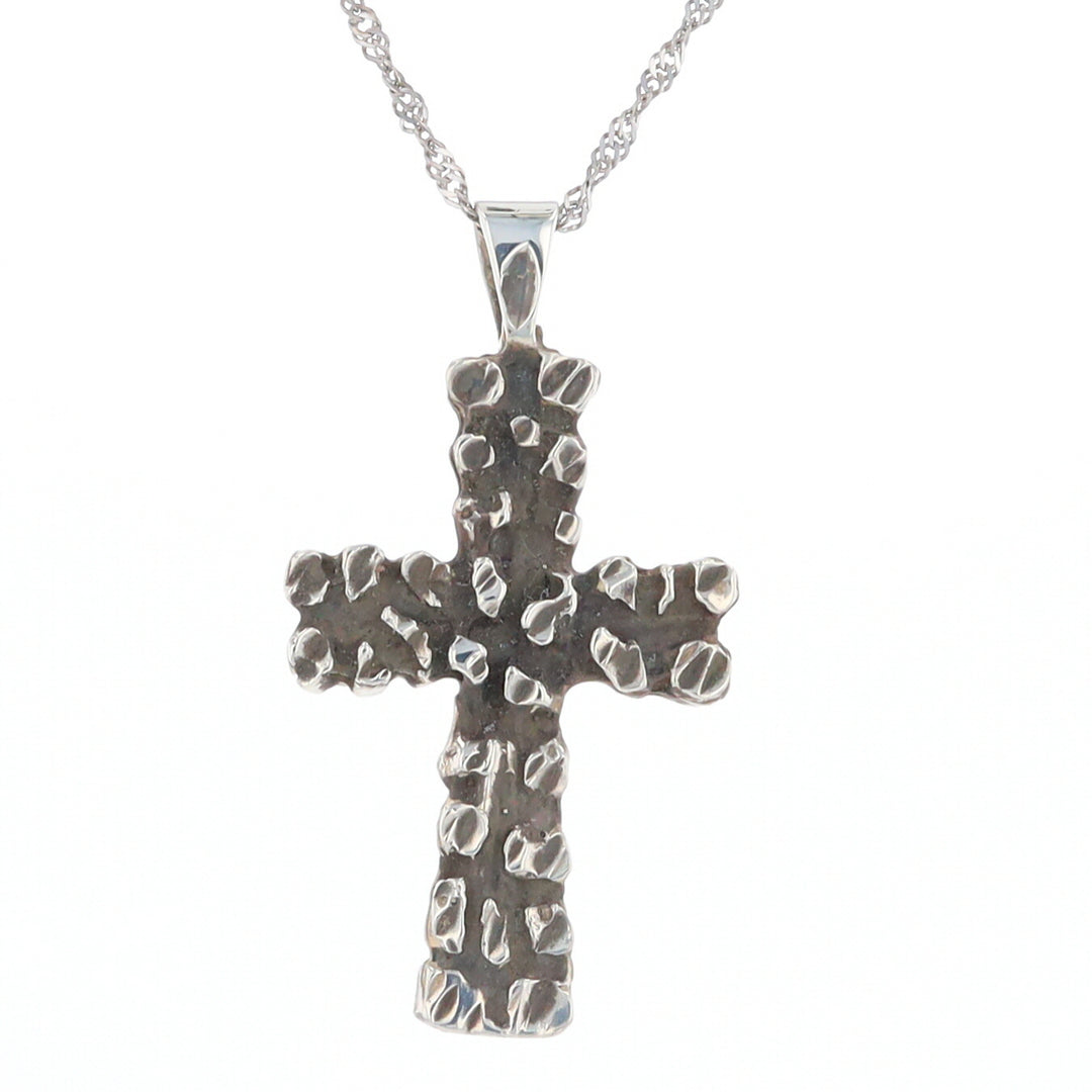 Sterling Silver Nugget Pattered Cross Pendant