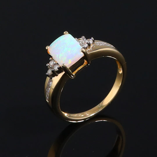 Rectangular Opal Ring with Diamond Accents