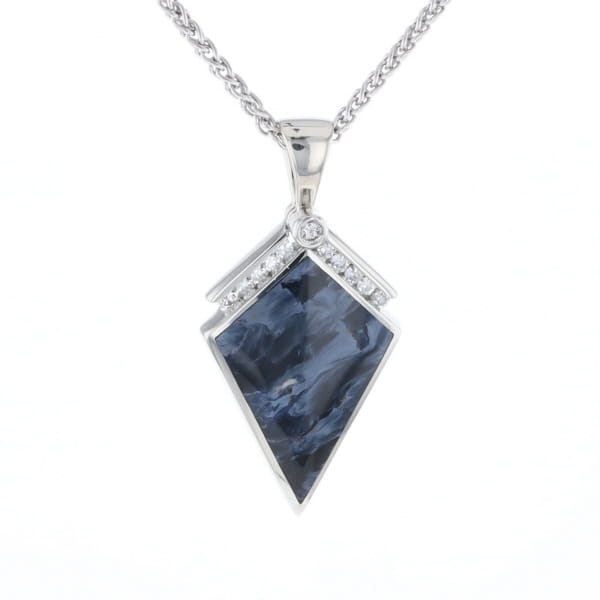 Pietersite Kite Shaped Inlaid Pendant with 0.19ctw Diamonds