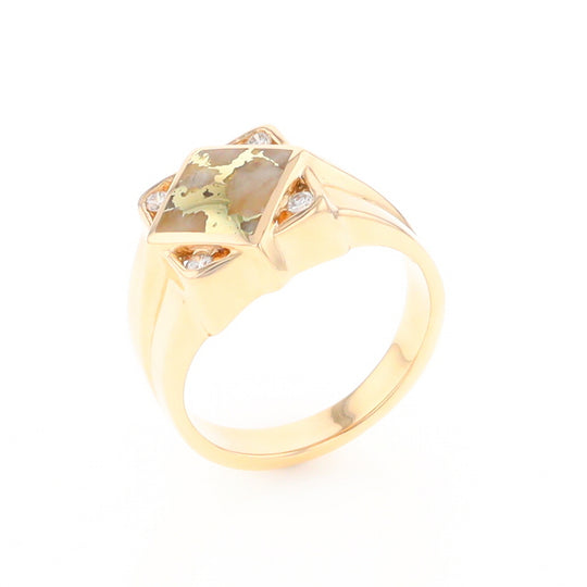 Gold Quartz Mens Ring with Diamond Accents