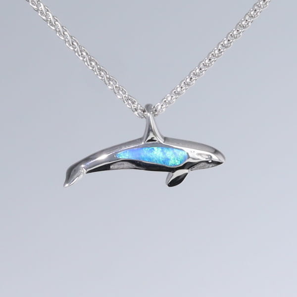 Opal Pendant Inlaid Realistic Orca Killer Whale Design