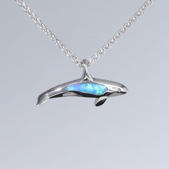 Opal Pendant Inlaid Realistic Orca Killer Whale Design