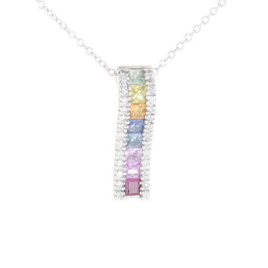 Multi-color Sapphire Necklace with Diamond Accents