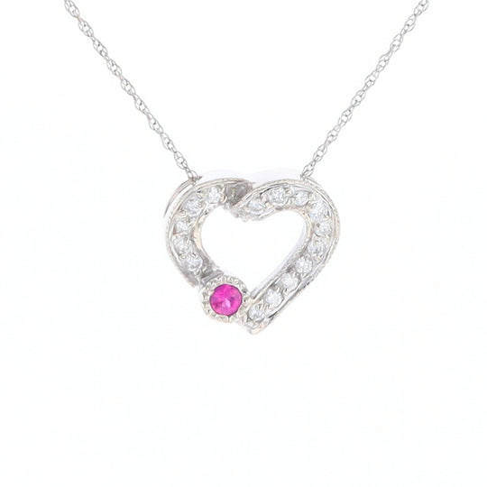 Diamond Heart Pendant with Ruby Accent