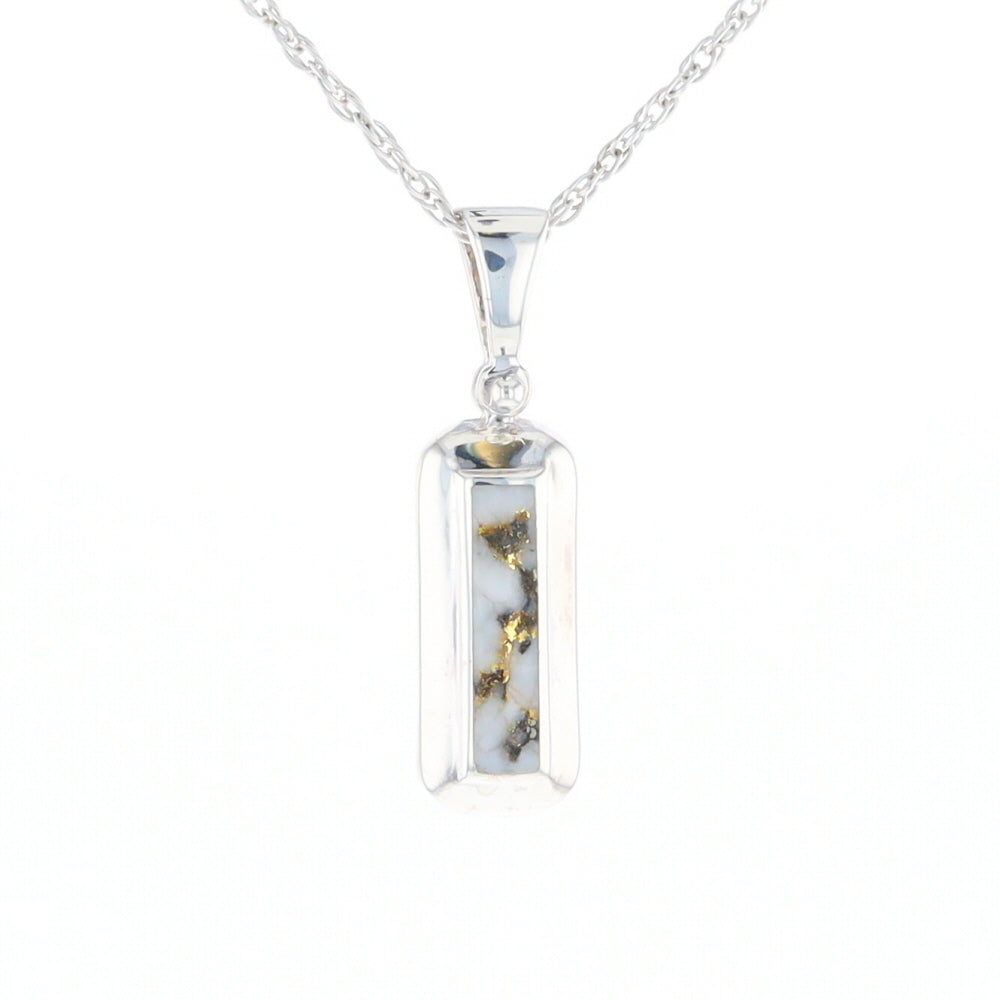 Sterling Silver Gold Quartz Invlaid Rectangle Bar Pendant - G3