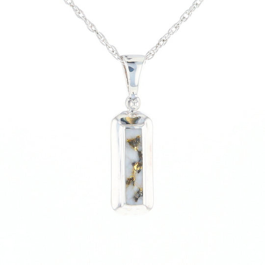 Sterling Silver Gold Quartz Invlaid Rectangle Bar Pendant - G3