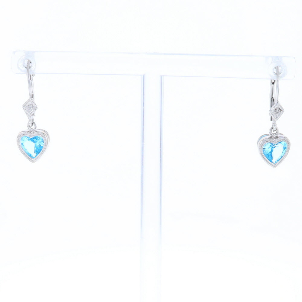 Blue Topaz Diamond Dangle Heart Earrings