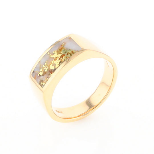 Gold Quartz Ring Rectangle Inlaid Design