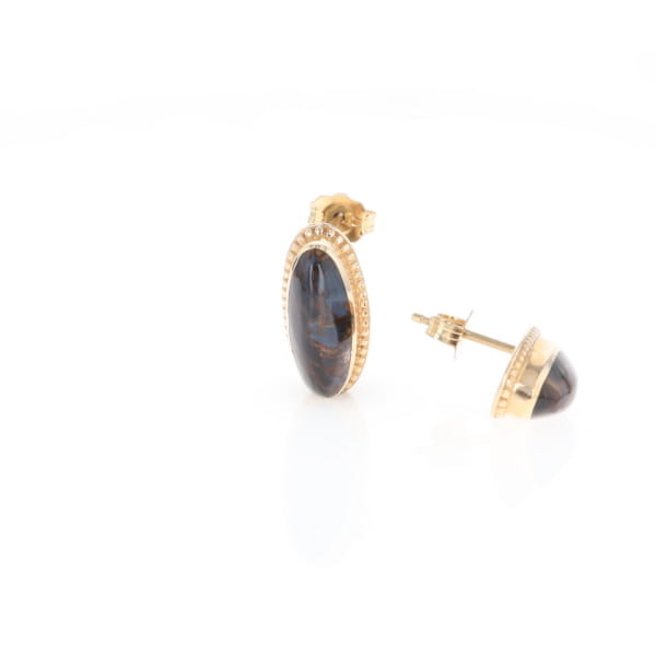 Natural pietersite oval inlaid milgrain earrings
