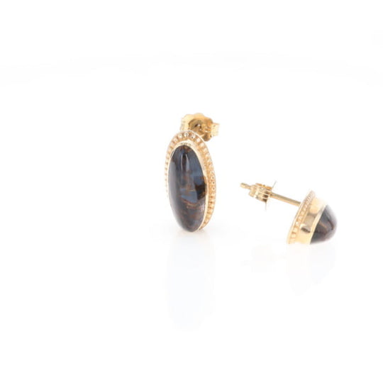 Natural pietersite oval inlaid milgrain earrings