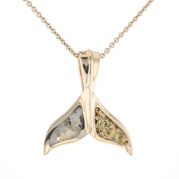 Whale Tail Necklaces Natural Gold Quartz and Nuggets Inlaid Pendant