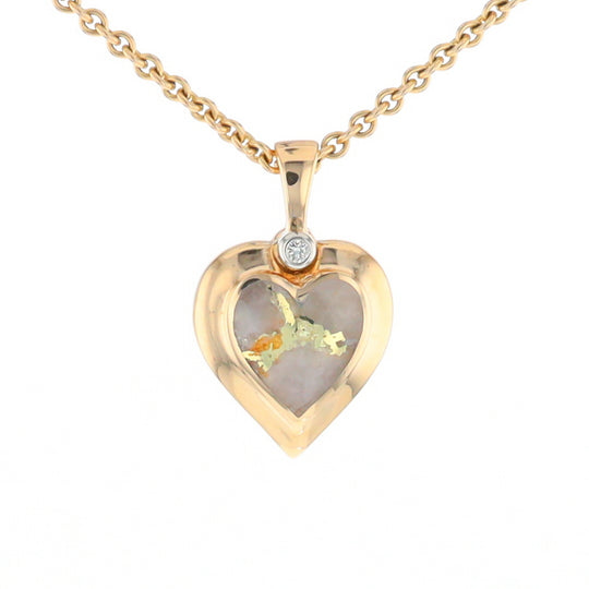 Gold Quartz Heart Shape Inlaid Pendant with .02ct Diamond