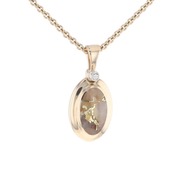 Gold Quartz Oval Inlaid Pendant with .02ct Diamond