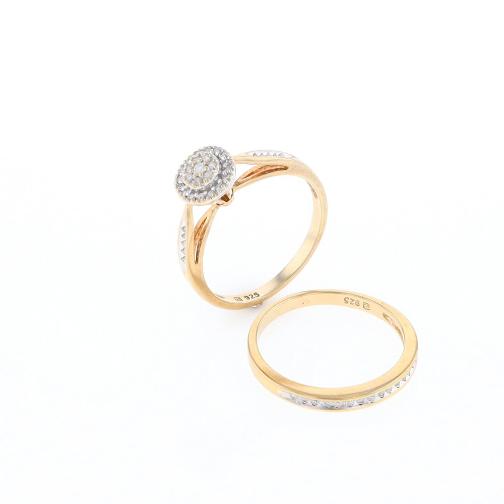 Gold Plated Silver Diamond Engagement Ring Set