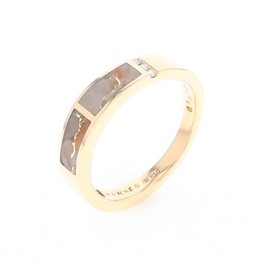 Gold Quartz Ring Double Inlaid Design with .03ctw Round Diamonds