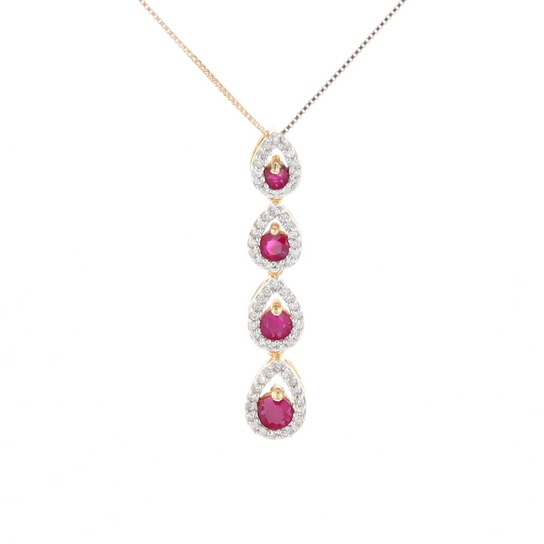 Ruby Drop Necklace with Pear Shaped Diamond Halos