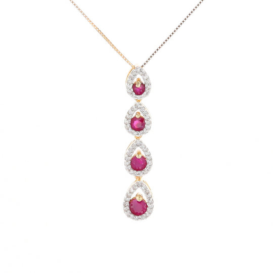 Ruby Drop Necklace with Pear Shaped Diamond Halos