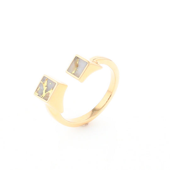 Gold Quartz Ring Wrap Double Square Inlaid Design