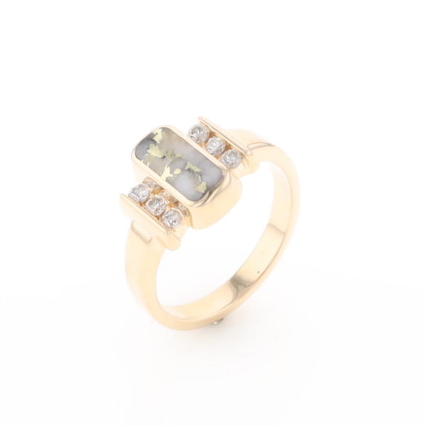 Gold Quartz Ring Oval Inlaid Design with .24ctw Round Diamonds
