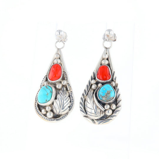 Teardrop Dangle Coral & Turquoise Earrings