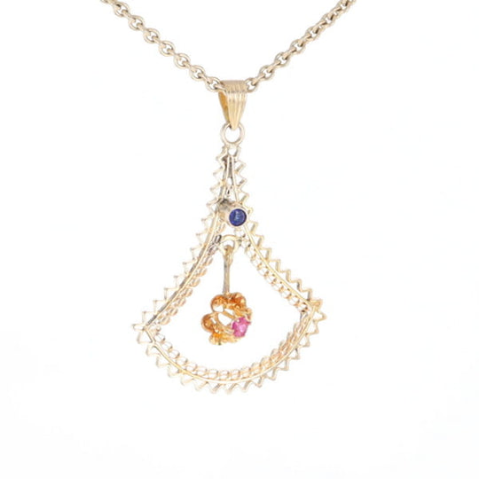 Vintage Buttercup Dangle Ruby Scrollwork Pendant