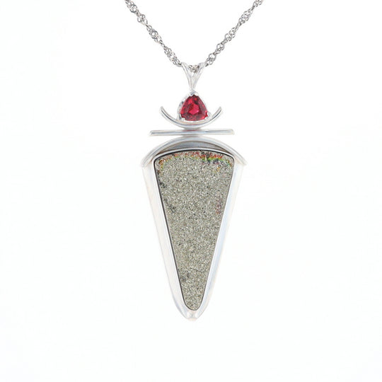 Druzy Quartz & Pink Trillion Tourmaline Pendant