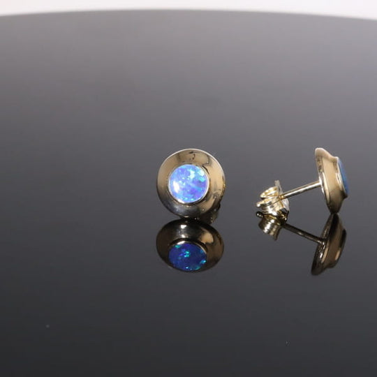 Opal Earrings Round Inlaid Design Studs