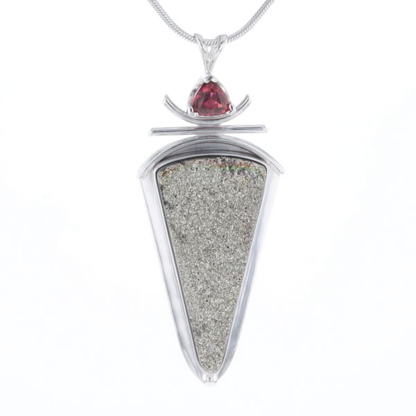 Druzy Quartz & Pink Trillion Tourmaline Necklace