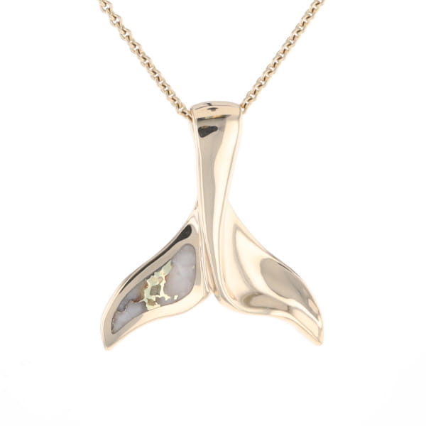 Whale Tail Natural Gold Quartz Single Side Inlaid Pendant