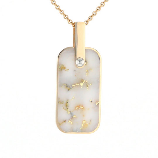 Gold Quartz Necklace Dog Tag Double Sided Inlaid Cross Pendant