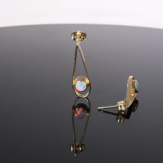 Opal Earrings Round Inlaid Open Tear Drop Design Studs