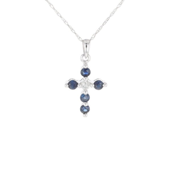 Small Blue Sapphire Cross Pendant