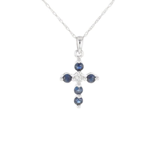 Small Blue Sapphire Cross Pendant