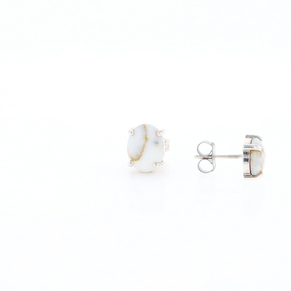 Gold Quartz Cabochon Stud Earrings